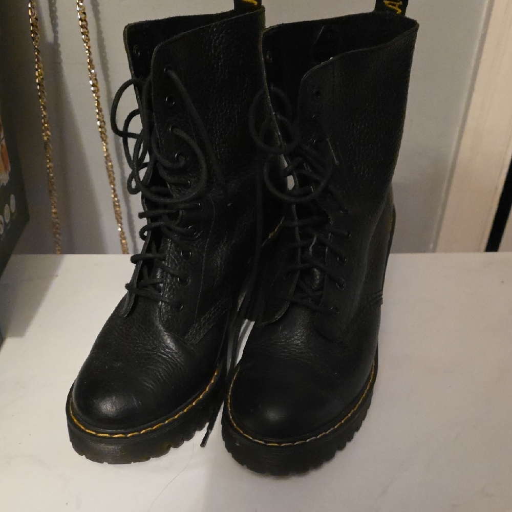 Dr. Martens Black Combat Boots with Yellow Accents